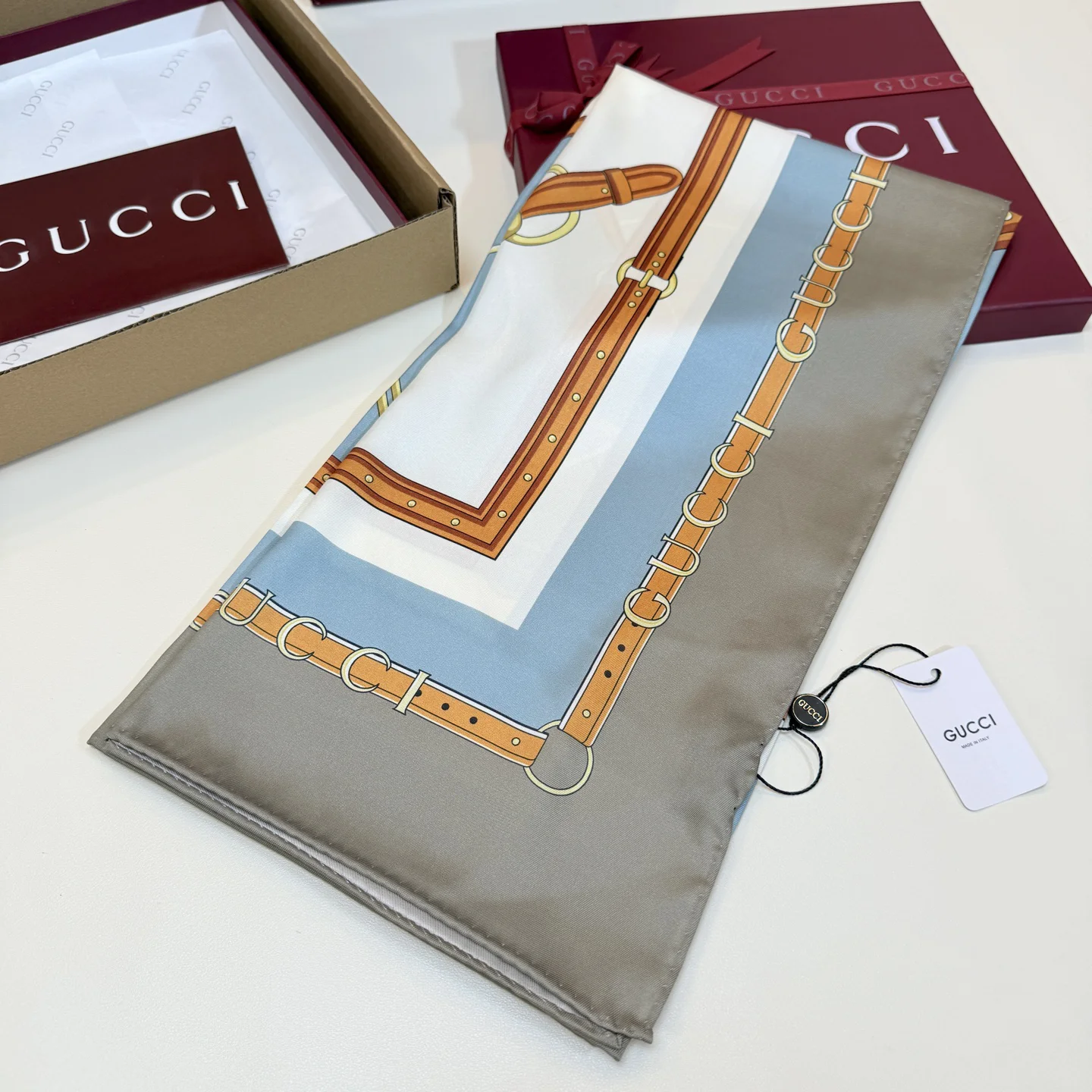 GUCCI Scarves Gray-Brown-Gold A1510073038 - Image 5
