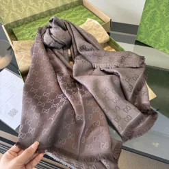 Alternative view of GUCCI Scarves Silk Cashmere Brown-Gray One Size A2510071264