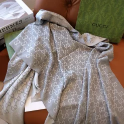 Alternative view of GUCCI Scarves Silk Cashmere Grey-White 70X200 D010071204