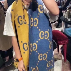 Alternative view of GUCCI Scarves Silk Wool Blue-Gold One Size A3010071145