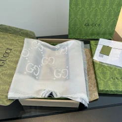 Alternative view of GUCCI Scarves Silk Wool Grey-White One Size A5010071101