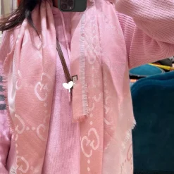 GUCCI Scarves Velvet Gold Thread Pink-White ONE SIZE A5510071046