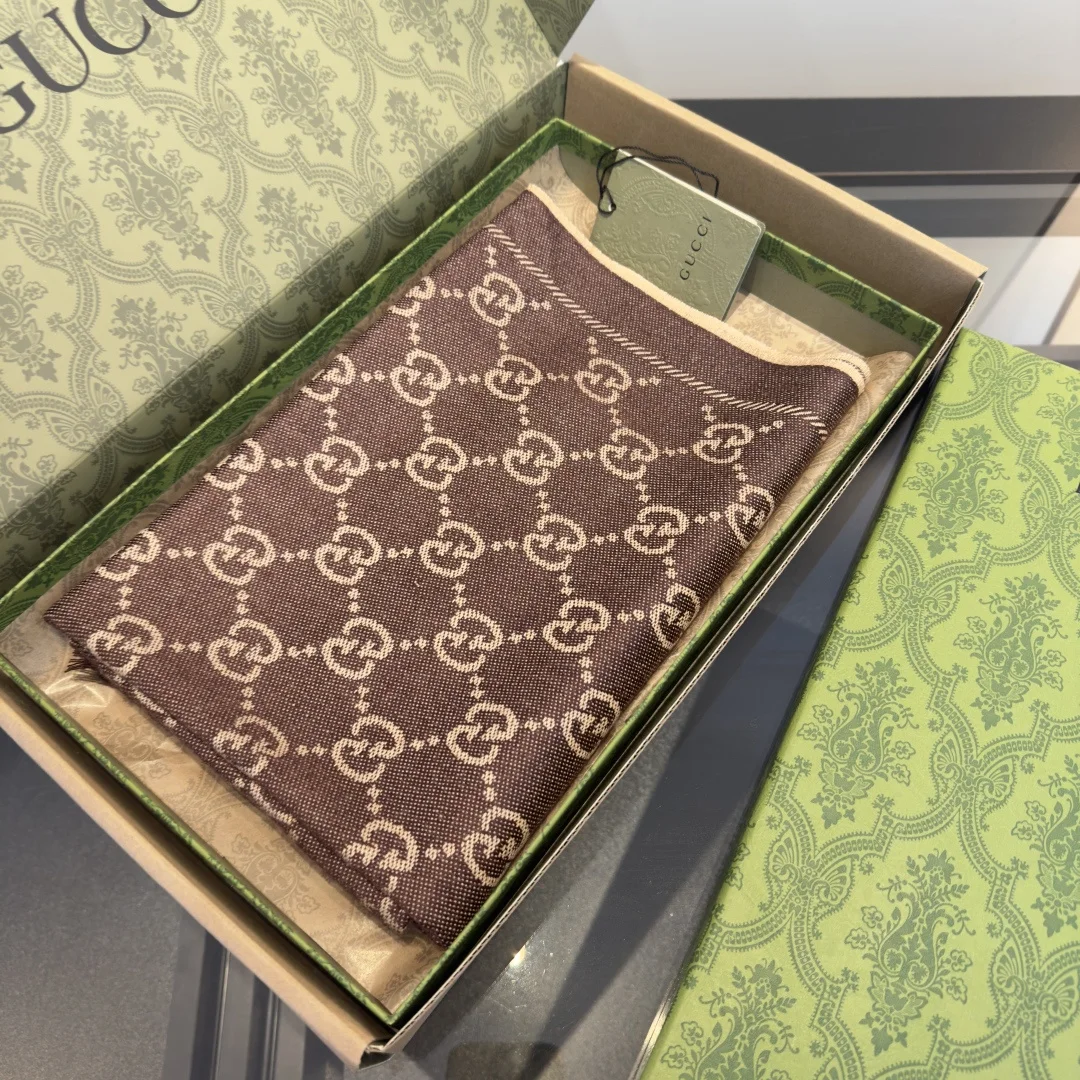 GUCCI Scarves Wool Brown-Beige One Size A0010071973