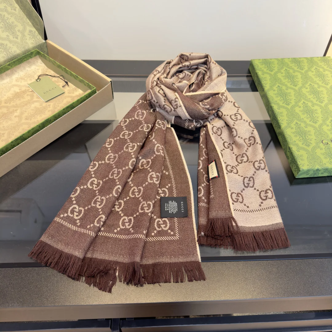 GUCCI Scarves Wool Brown-Beige One Size A0010071973 - Image 5
