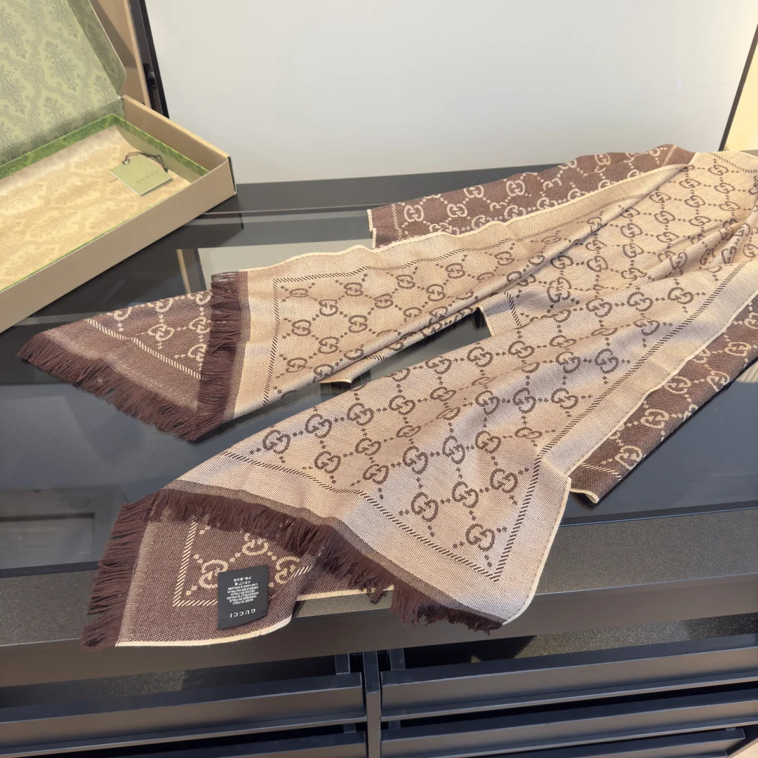 GUCCI Scarves Wool Brown-Beige One Size A0010071973 - Image 7