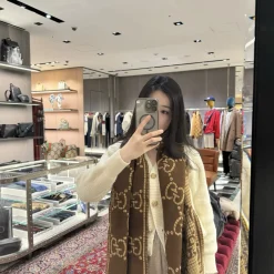 GUCCI Scarves Wool Silk Brown-Beige 47_180 A0510071355