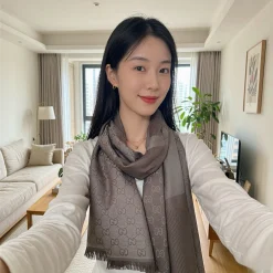 GUCCI Scarves Wool Silk Brown-Gray 140X140 A3010070805