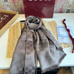 Alternative view of GUCCI Scarves Wool Silk Brown-Gray 140X140 A3010070805
