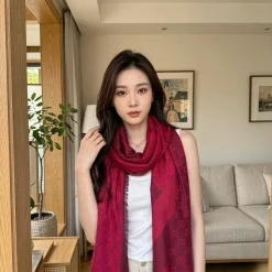 GUCCI Scarves Wool Silk Red-Burgundy 140_140 A3010071499