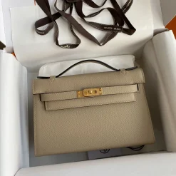 HERMES Clutches Bags Beige-Gold 22CM F5010061552