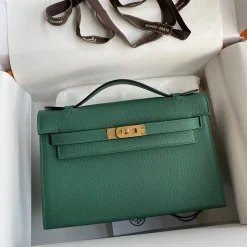 HERMES Clutches Bags Epsom Leather Green-Gold 22CM F5010061577