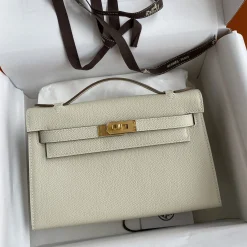 HERMES Clutches Bags Epsom Leather White-Gold F5010061513