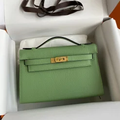 HERMES Clutches Bags Green-Gold F5010061548