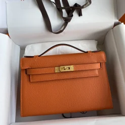 HERMES Clutches Bags Orange-Gold F5010061498