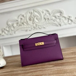 HERMES Clutches Bags Purple-Gold F5010061288