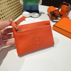 HERMES Keyrings Calf Leather Orange-Gold One Size E510072089