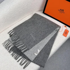 Alternative view of HERMES Scarves Cashmere Lambswool Grey 180x30CM A1510070770