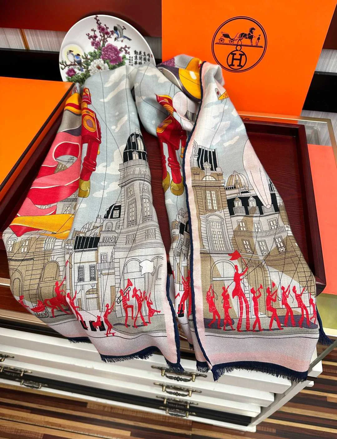 HERMES Scarves Cashmere Light Blue-Multi 65X185 A8510073270 - Image 4