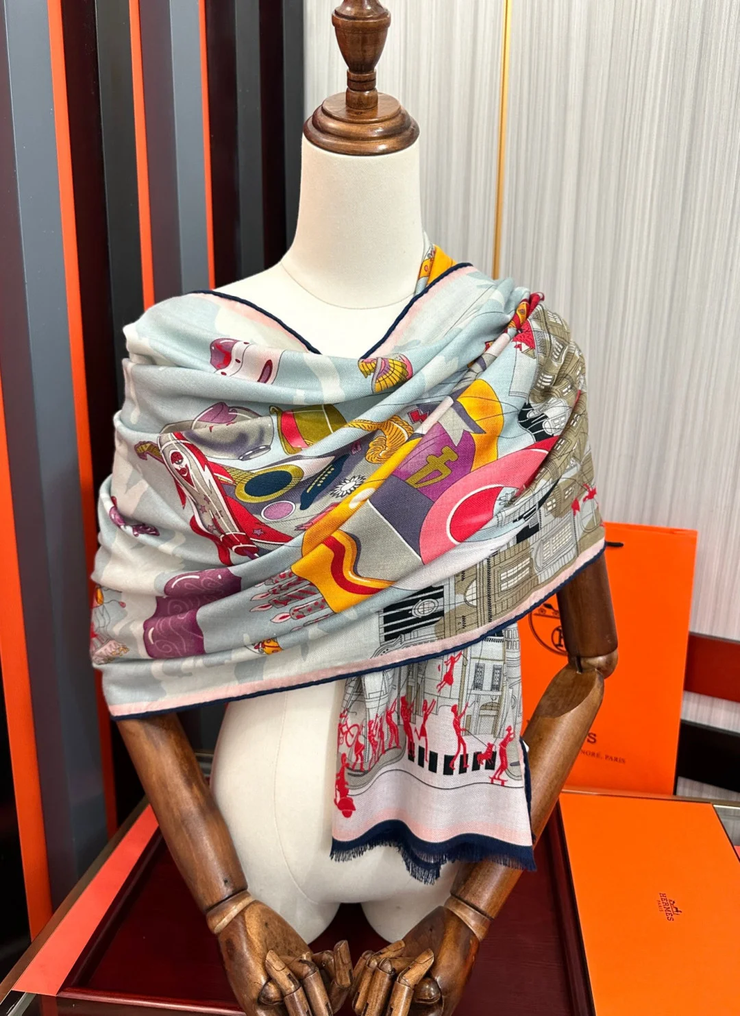 HERMES Scarves Cashmere Light Blue-Multi 65X185 A8510073270 - Image 8