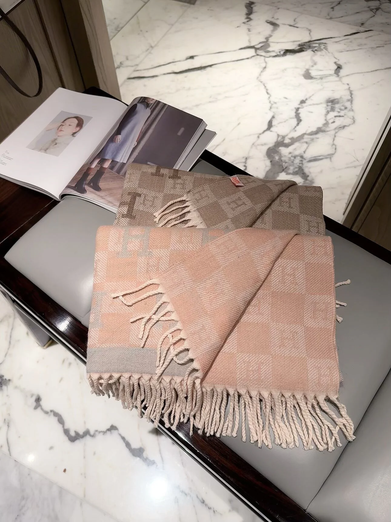 HERMES Scarves Cashmere Peach-Gray One Size D510070122 - Image 9