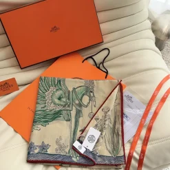 Alternative view of HERMES Scarves Cashmere Silk Beige-Green ONE SIZE B1510070108