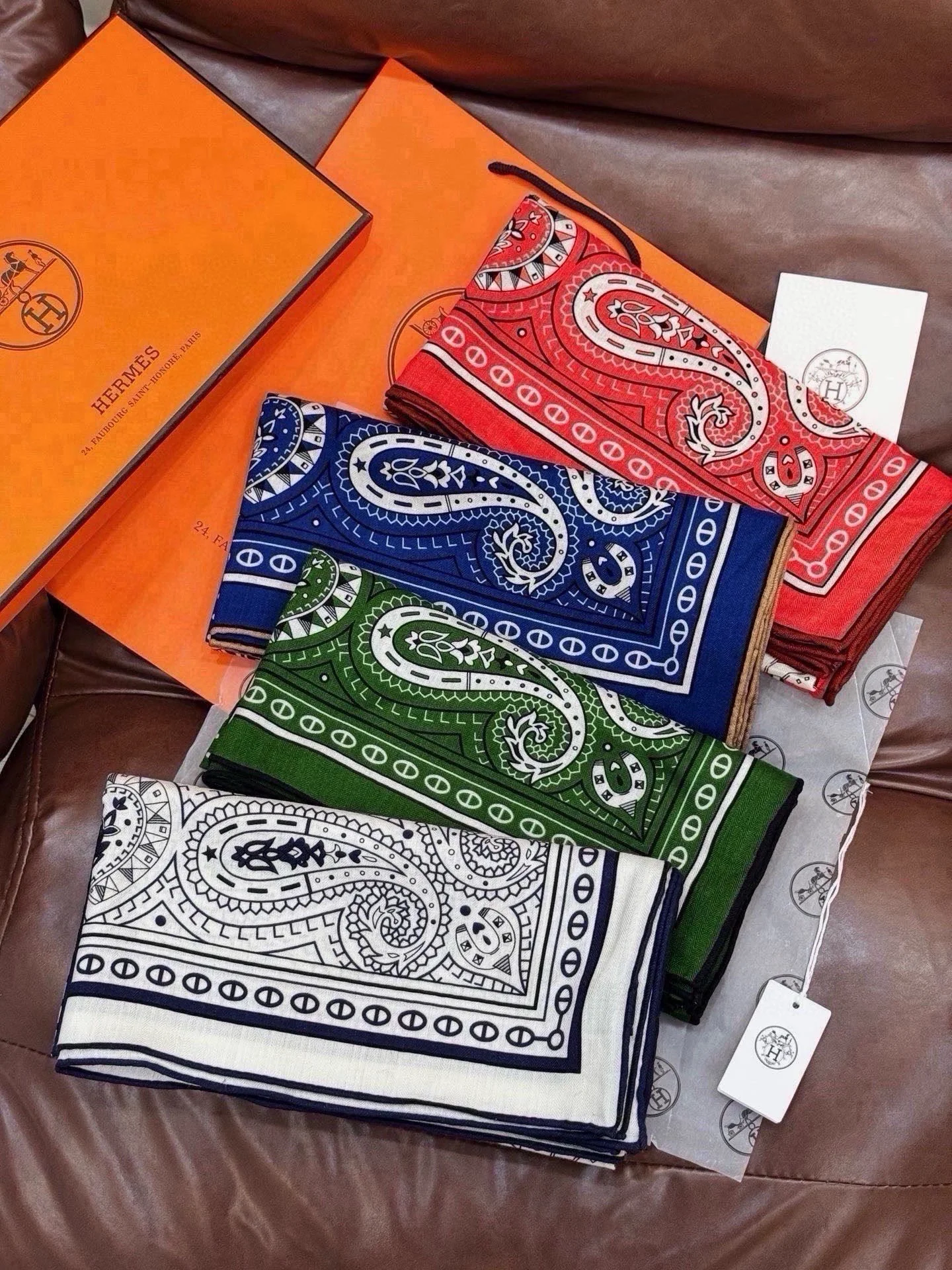 HERMES Scarves Cashmere Silk Blue-White 140CM_140CM B0510072961 - Image 9