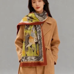HERMES Scarves Cashmere Yellow-Brown 100CM X 200CM A9510072121
