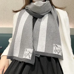 HERMES Scarves Knitted Cashmere Gray-Black One Size A2010070265