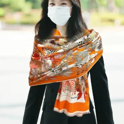 HERMES Scarves Orange-White A8510071188