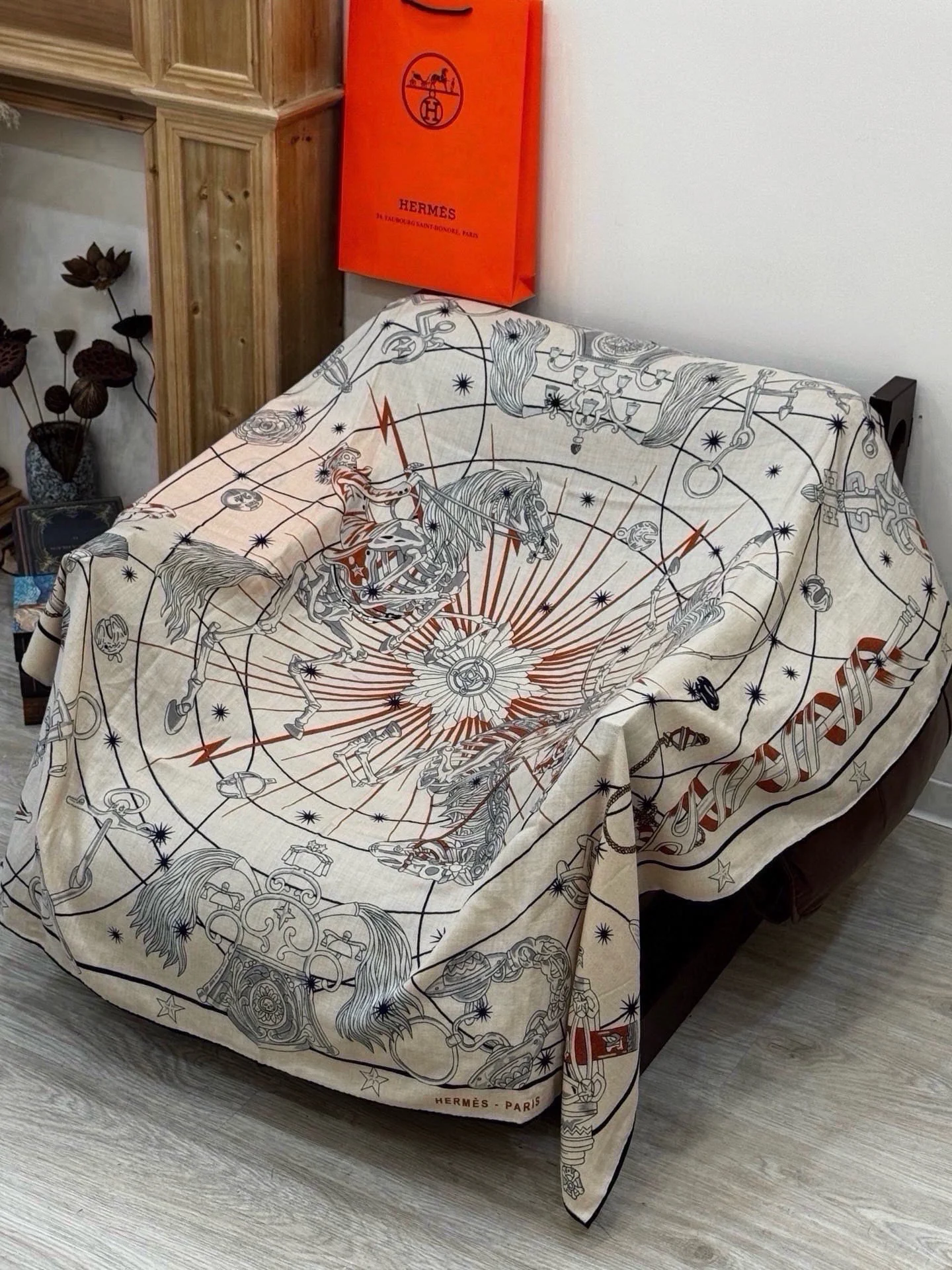 HERMES Scarves Silk & Cashmere Beige-Black 140X140CM B0510072168 - Image 10