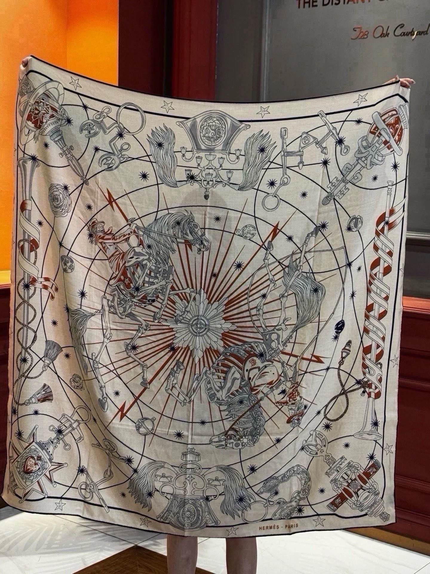HERMES Scarves Silk & Cashmere Beige-Black 140X140CM B0510072168 - Image 2