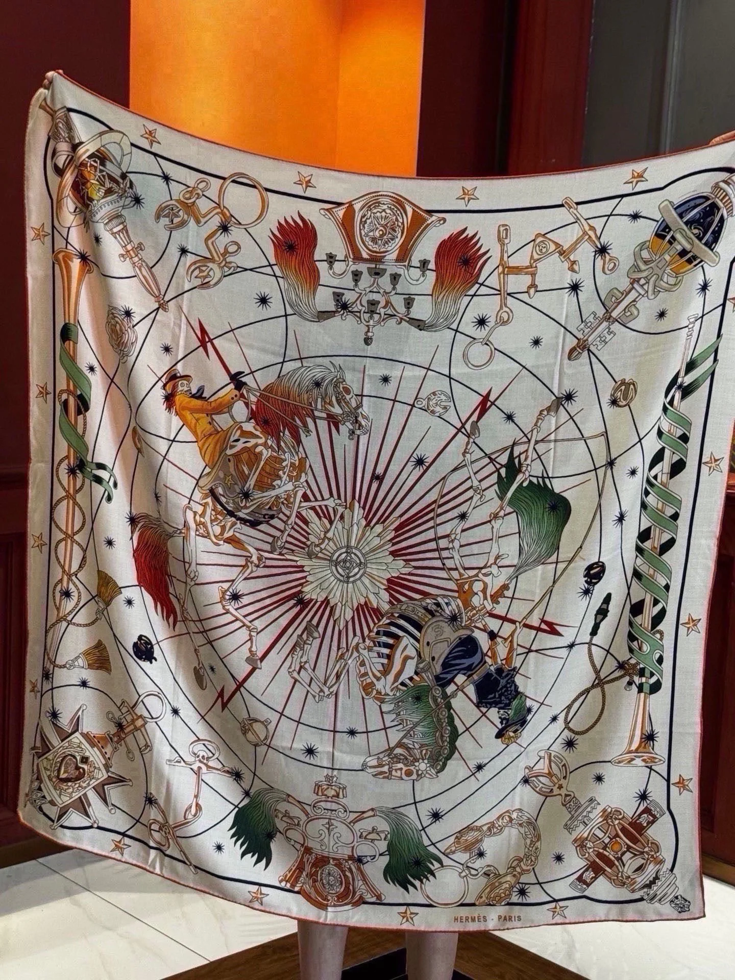 HERMES Scarves Silk Cashmere Cream-Brown 140X140 CM B0510072167 - Image 2
