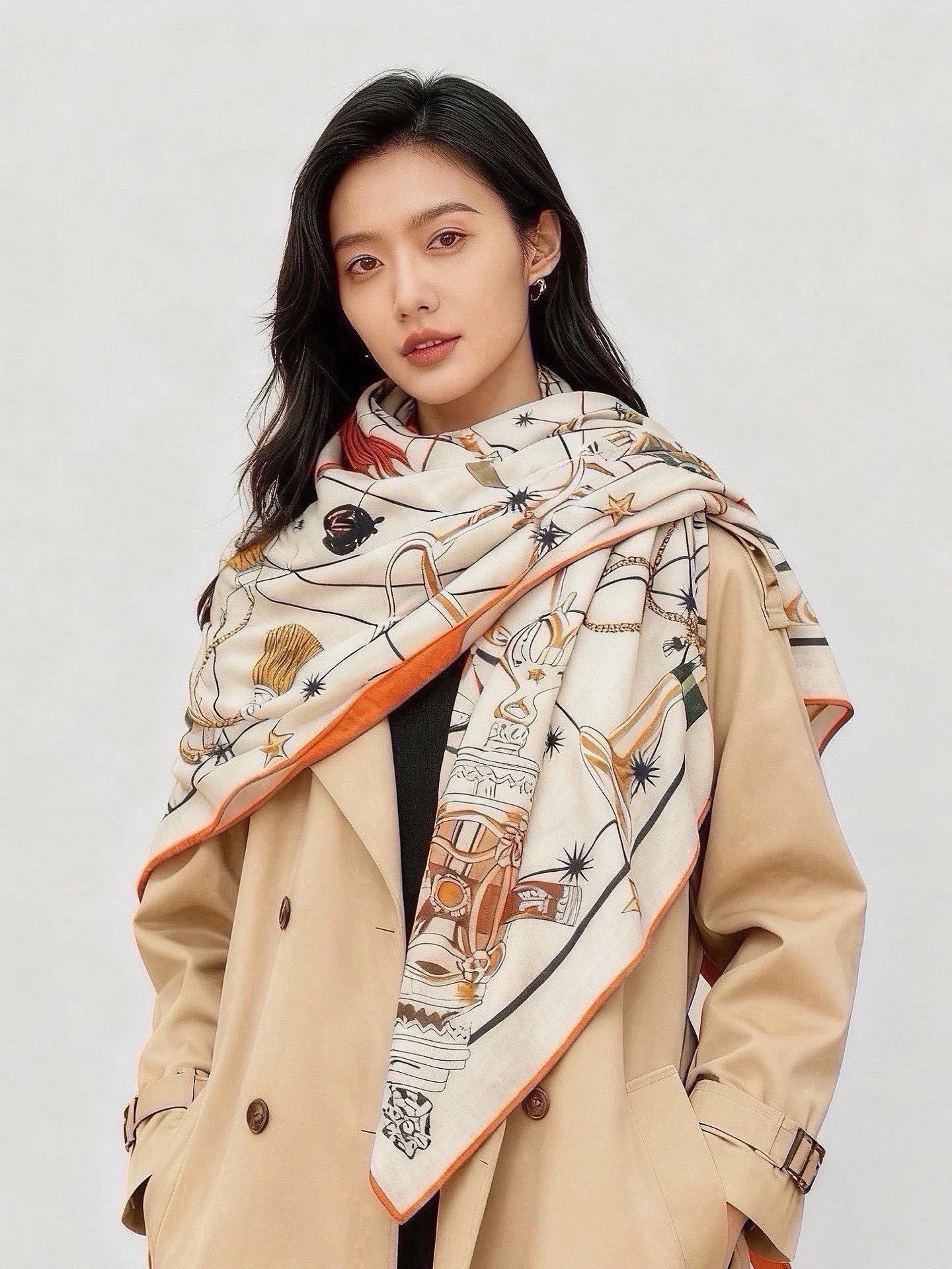HERMES Scarves Silk Cashmere Cream-Brown 140X140 CM B0510072167 - Image 3