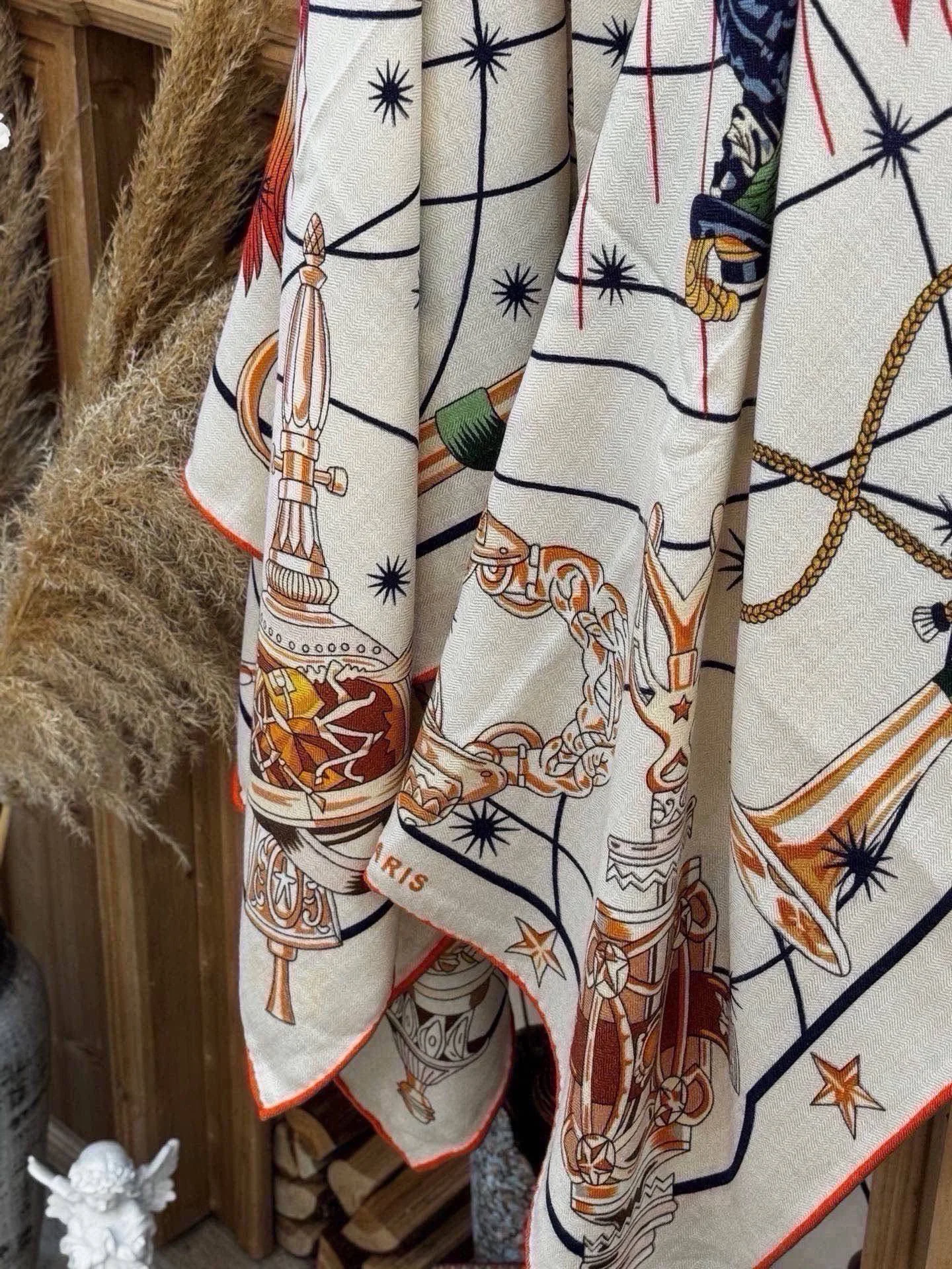 HERMES Scarves Silk Cashmere Cream-Brown 140X140 CM B0510072167 - Image 9