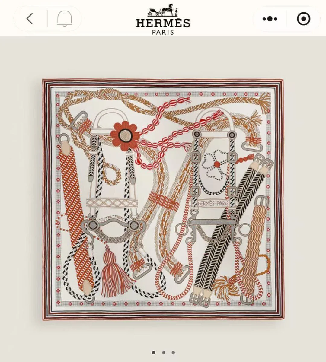 HERMES Scarves Silk Cream-Red-Black 90X90 A3010073016 - Image 2