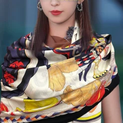 HERMES Scarves Silk Velvet Cream-Black-Gold-Red-Blue 140X140 B0510071551