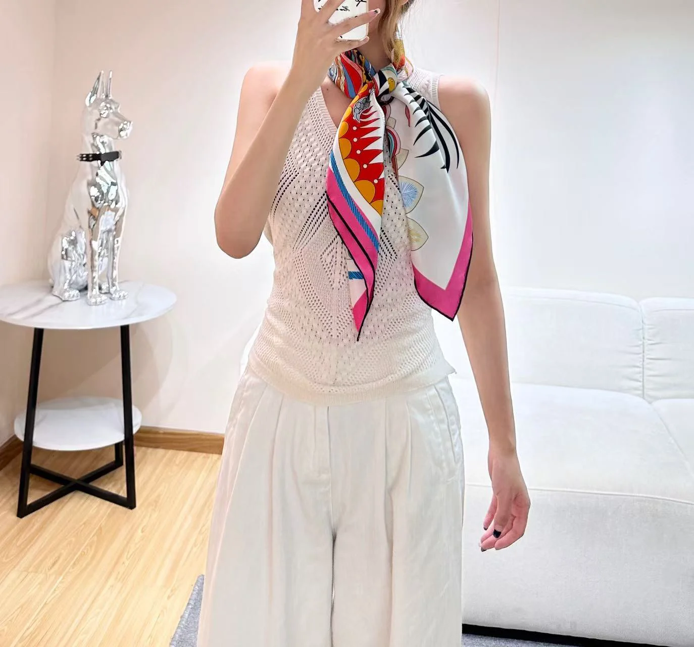 HERMES Scarves Silk White-Pink-Orange-Blue-Black One Size A7510072159