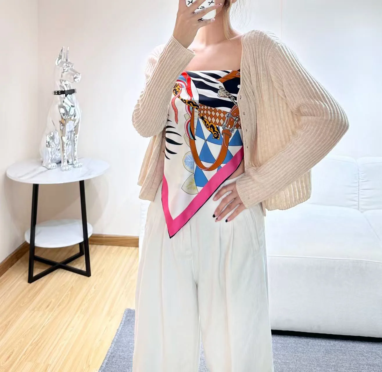 HERMES Scarves Silk White-Pink-Orange-Blue-Black One Size A7510072159 - Image 2