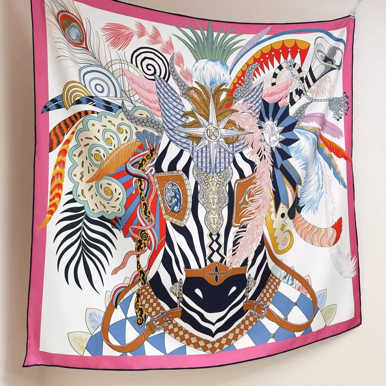 HERMES Scarves Silk White-Pink-Orange-Blue-Black One Size A7510072159 - Image 4