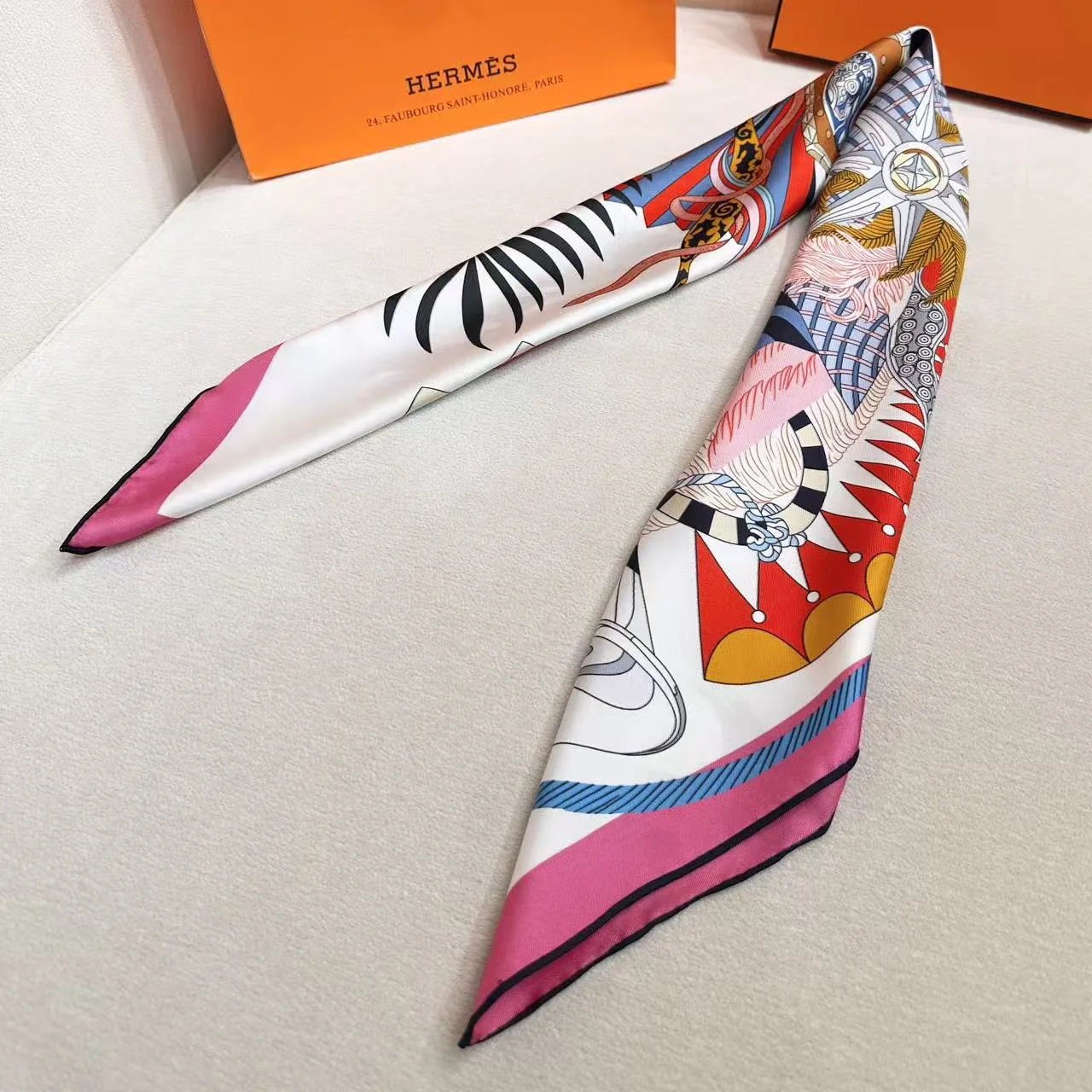 HERMES Scarves Silk White-Pink-Orange-Blue-Black One Size A7510072159 - Image 6