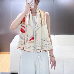 HERMES Scarves Silk Wool Cream-Orange ONE SIZE B0510072117