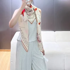 Alternative view of HERMES Scarves Silk Wool Cream-Orange ONE SIZE B0510072117