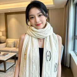 HERMES Scarves Wool Cream-Green A6510070796