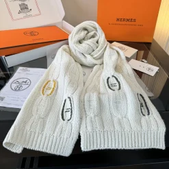 Alternative view of HERMES Scarves Wool White-Gold One Size A6510070825