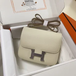 HERMES Shoulder Bags Epsom Leather Beige-Silver 19CM H5010062088
