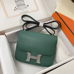 HERMES Shoulder Bags Epsom Leather Green-Silver 19CM H5010062034