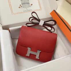 HERMES Shoulder Bags Epsom Leather Red-Silver 19CM H5010062133
