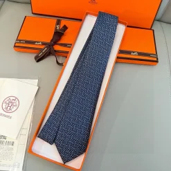 HERMES Ties Silk Twill Blue-White E010072678