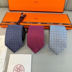 Alternative view of HERMES Ties Silk Twill Blue-White E010072678