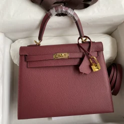 HERMES Top Handle Bags Burgundy-Gold A05010060414